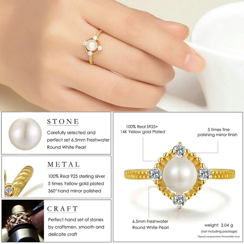 Кольцо на палец с натуральным жемчугом в виде пресной воды серебряное ювелирное