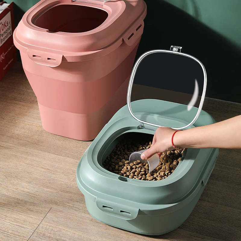 

New Foldable Food Storage Bucket Large Capacity Cat Food Pet Dog Food Sealed Bucket Moistureproof Cat Dog Supplies