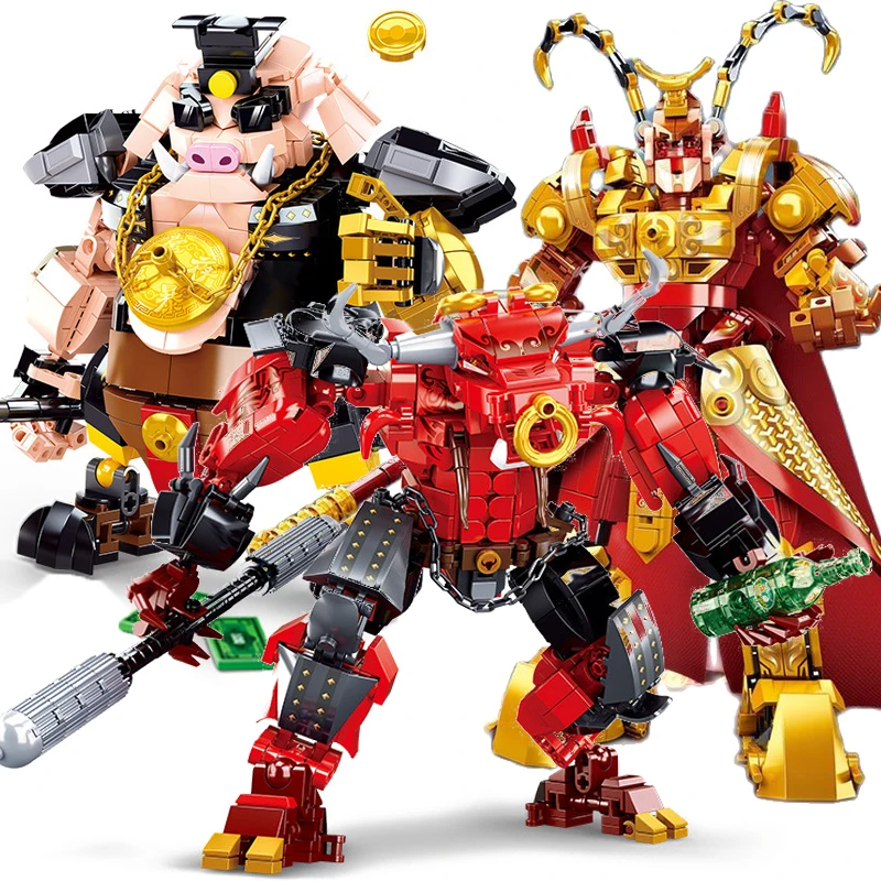 MOC Monkey King Warrior Mech Sun Wukong Monkie Mecha фигурки города строительные блоки демон бык король