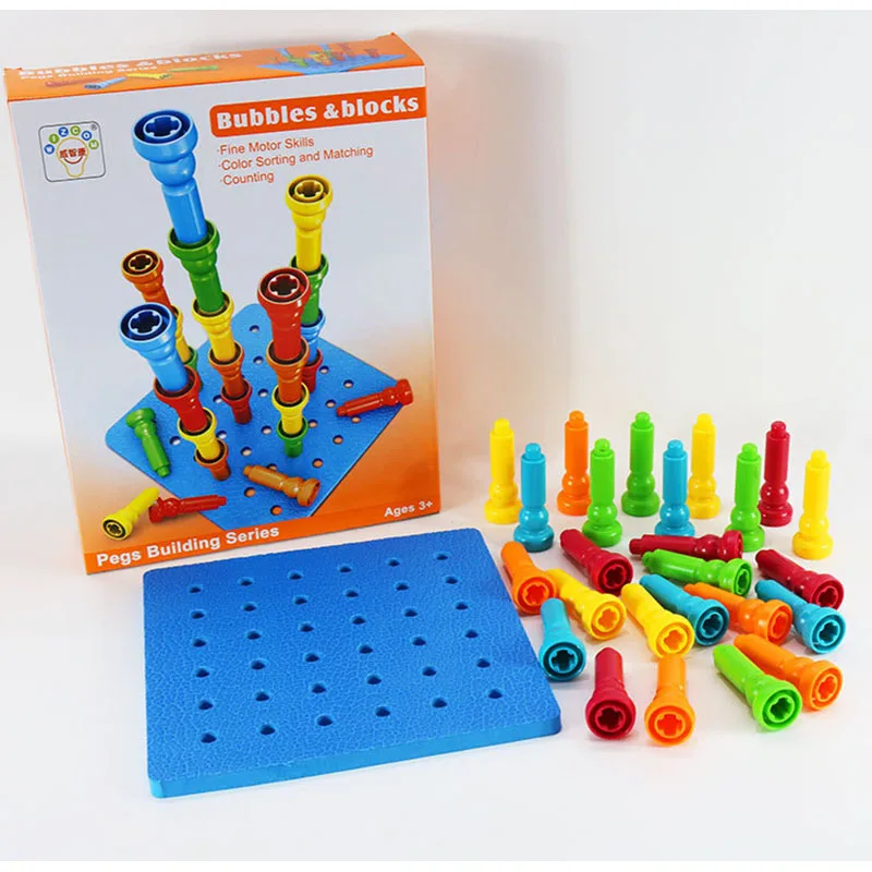 

Pegboard Montessori Therapy Fine Motor Skills Pegs Building Series Color Sorting Matching Game Digits Counting Bubbles Blocks