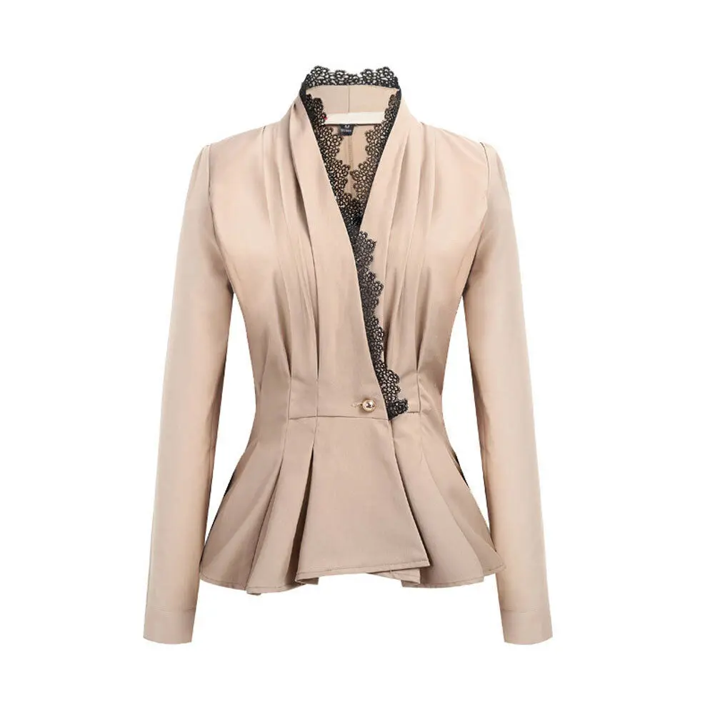 Женская тонкая куртка с баской на одной пуговице и длинным рукавом модная |