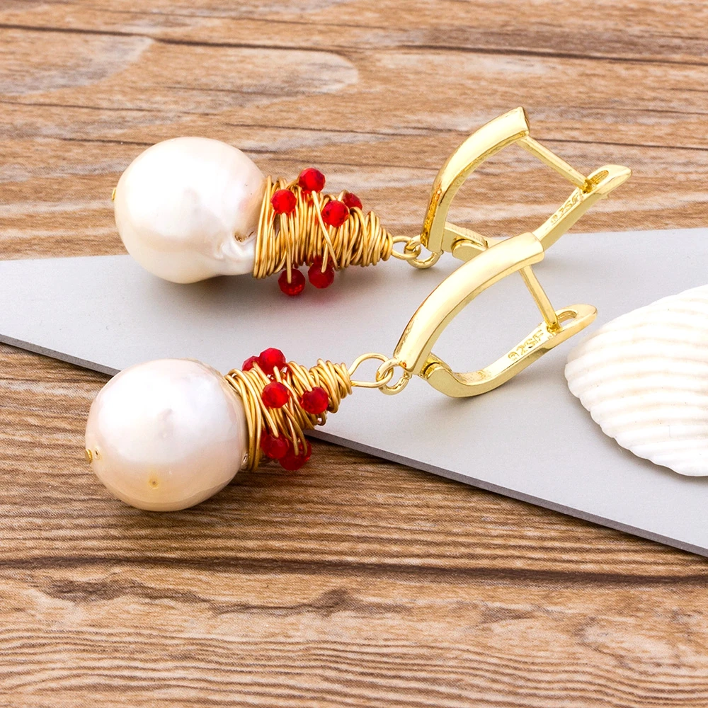 

New Fashion Minimalist Elegant Nature Plain Blank Freshwater Pearl Bead Charm Dangle Pendant Earrings Jewelry for women