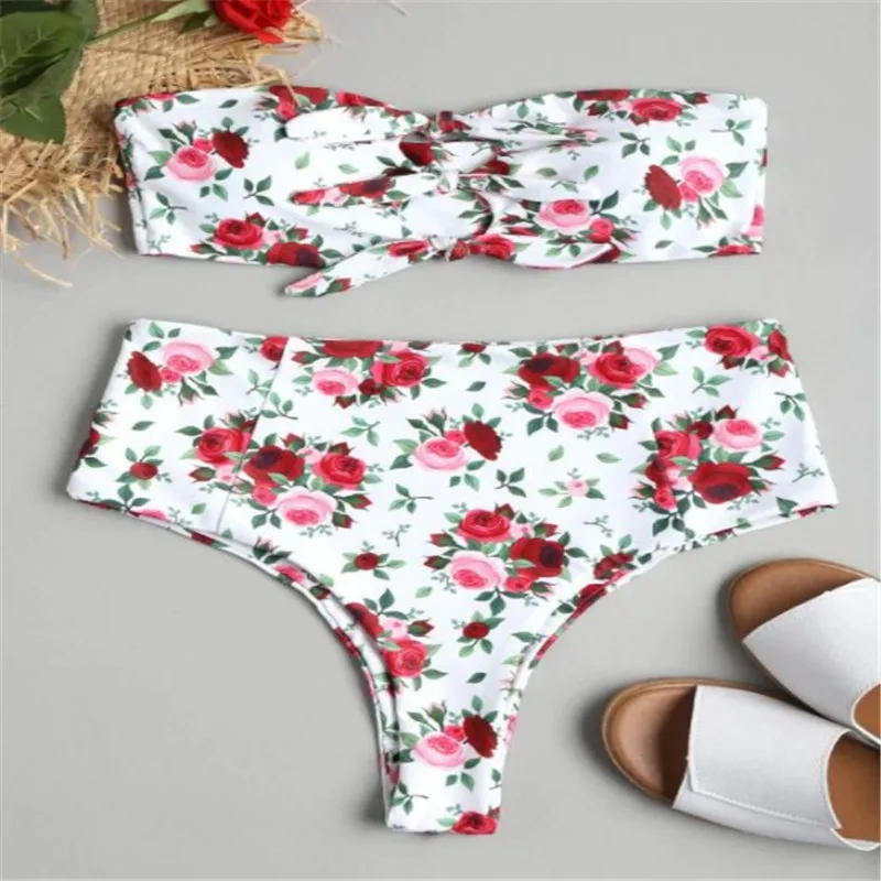 Новинка 2020 года комплект купальников из двух предметов с принтом роз переплет на