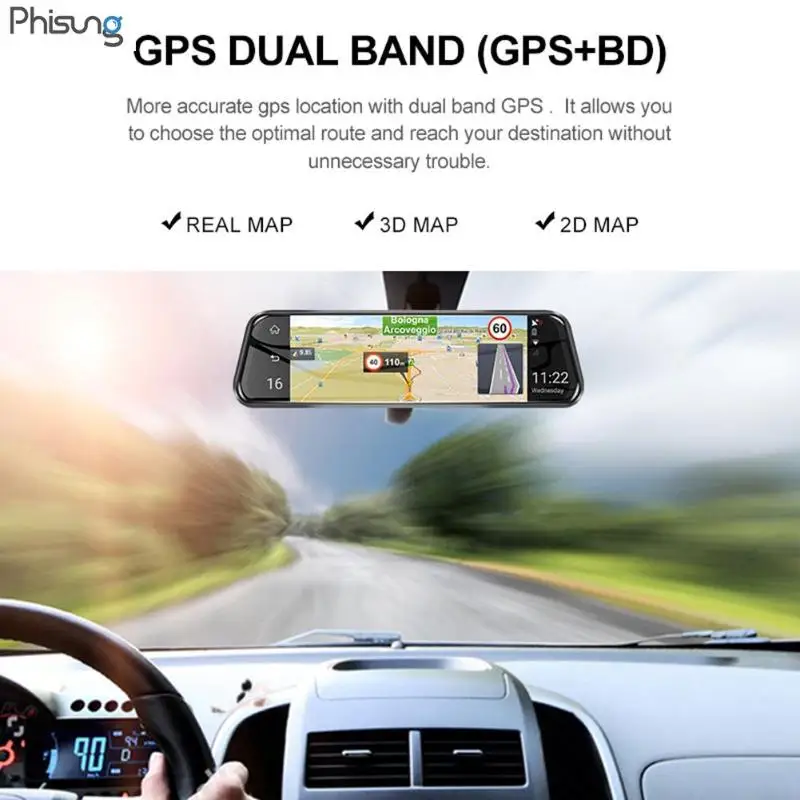 Phisung H58 9,6" поток медиа зеркало заднего вида DVR камера 1080P Full HD 4G Android 5,1 gps WiFi ADAS видеорегистратор видеомагнитофон