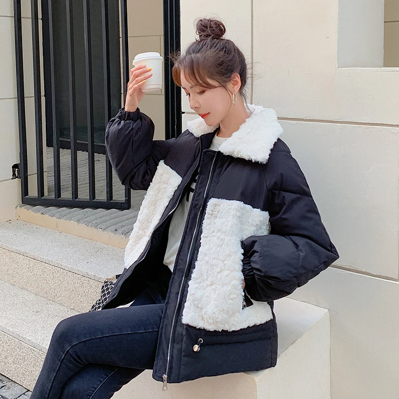 Loose Zipper Patchwork Ladies Warm Thicken Plus Velvet Coats Winter Women's Lamb Hair Jackets Fashion Casual Puffer Windbreaker