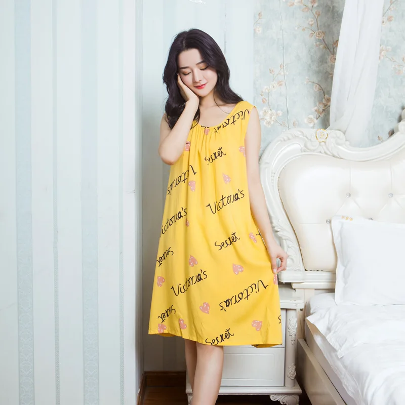 2021Summer New Women's Nightdress Round Neck Strap Printing Cute Loose Home Service Sexy Nightwear Sleepwear Women Sleep Tops
