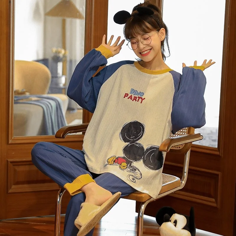 

W pajama setsautumn cotton long sleeve spring autumn female student cartoon outer wear suit lovely home clothes Pajamas female