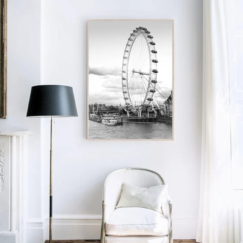 Черно-белый английский архитектурный большой бен Тауэр холст Постер &quotЛондон&quot