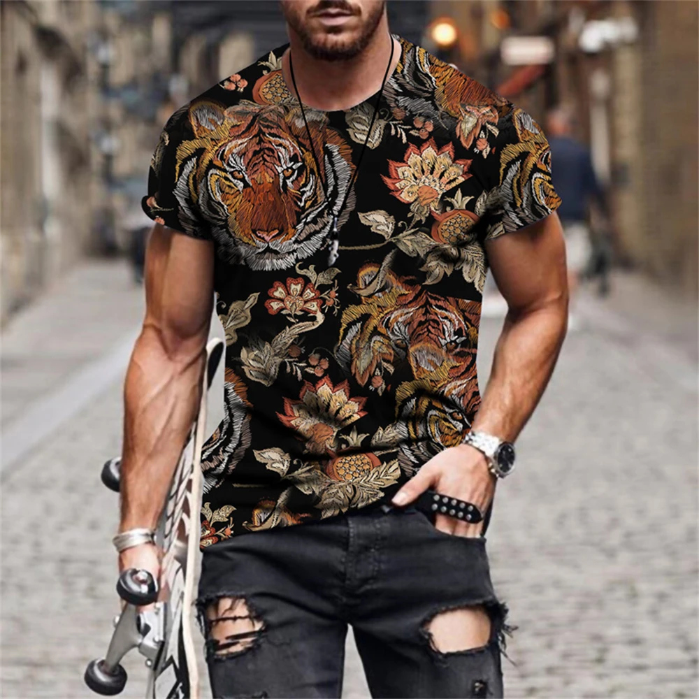 

Animals Pattern T shirt Men's Short Sleeve T-shirt Oversized Tshirt Tiger Lion Fashion Men Top Tees Children's Clothing 2021 New