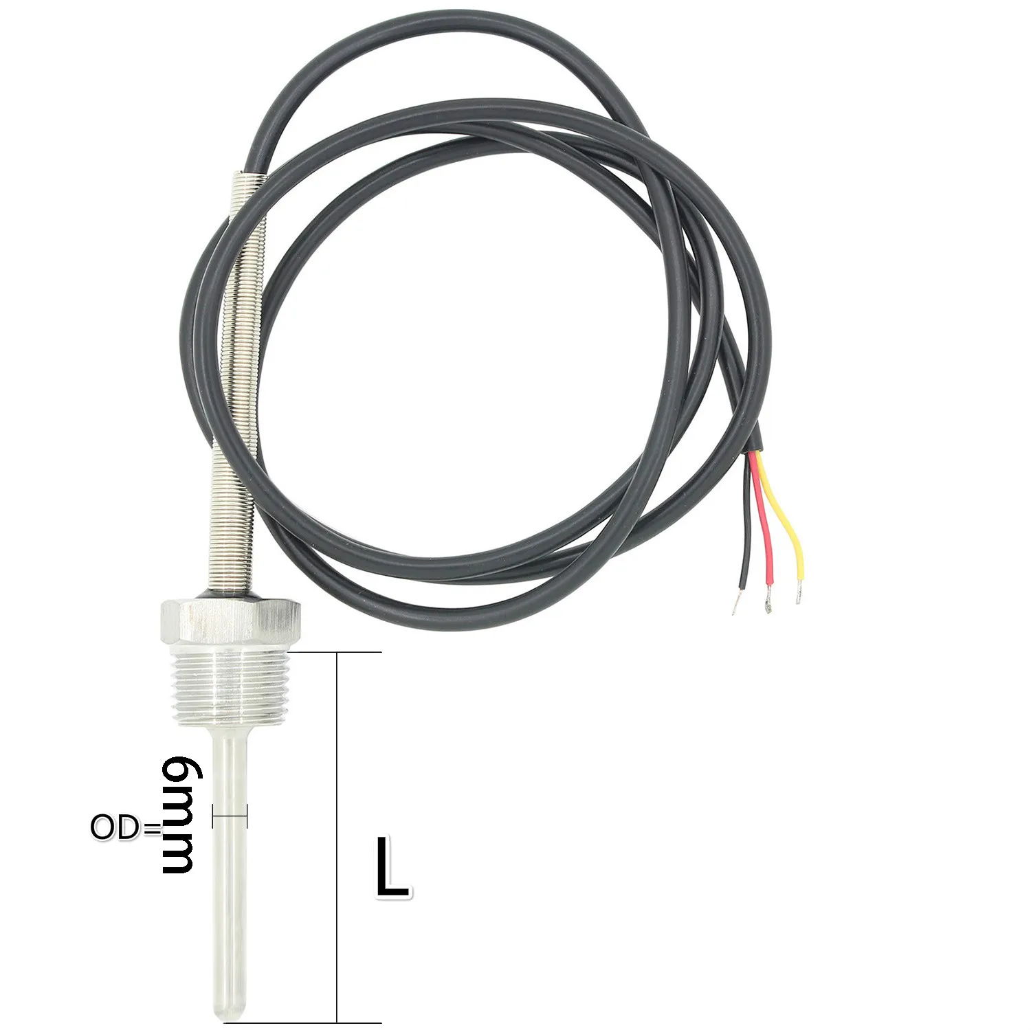 DS18B20 Digital Temperature Sensor G1/2&quot Thread Probe DIA=6 7 8mm 1m 3-core Wire SUS304 Stainless Steel Shell ds18b20 L30-500mm |