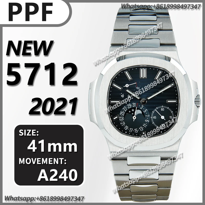 

Men's Automatic Mechanical Watch 41MM Nautilus PPF 5712 SS 1:1 Best Edition 2021 New Blue Dial on SS Bracelet Super Clone A240