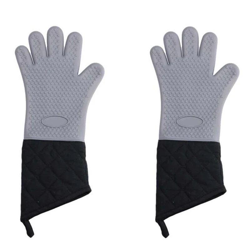 

Lengthen Silicone Baking Gloves Anti-Scalding Oven Mitts Cotton Lining Microwave Gloves Non-Slip Stitching Kitchen Glove