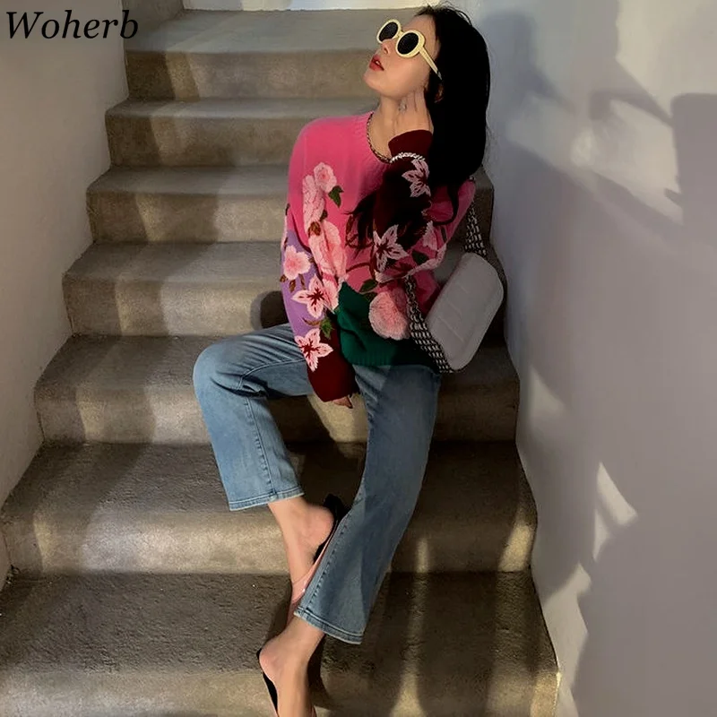 Свитер женский трикотажный с круглым вырезом осень | Женская одежда