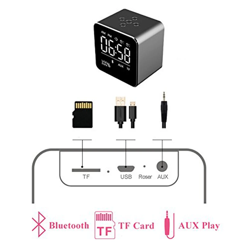 Alarm Clock Wireless Bluetooth-compatible speaker Metal Mini Speaker 2 sets of LCD Screen 8H Playing Time TF Card | Дом и сад