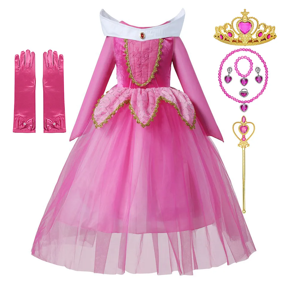 Autumn Winter Girls Pink Tutu Princess Dress Fairy Tale Sleeping Beauty Costume Kid Aurora Cosplay Outfit Vestidos Carnival Gown |