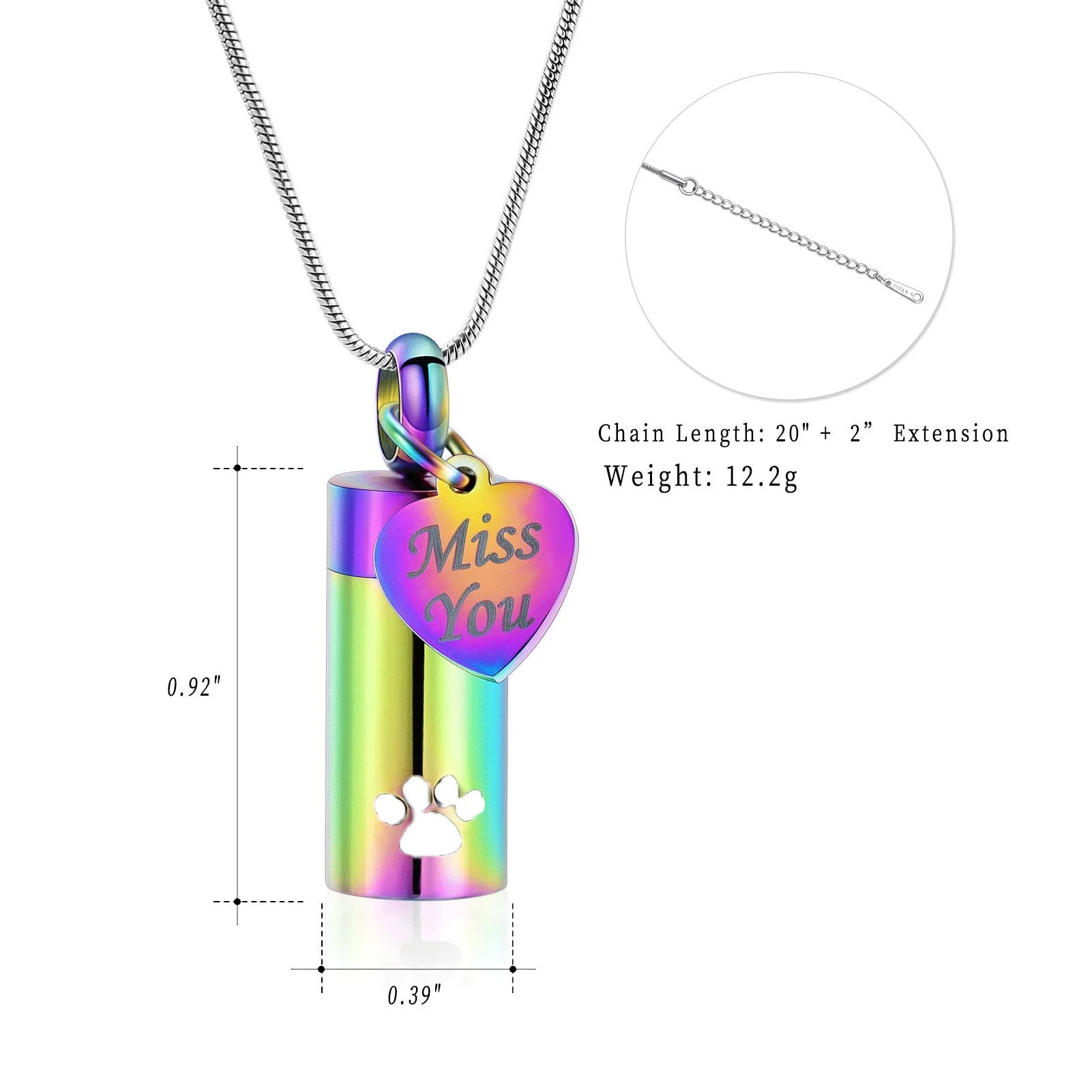 

Cremation Jewelry for Ashes Pendant Stainless Steel Pet Paw Print Cylinder Keepsake Ash for Dog Cat Memorial Urn Necklaces
