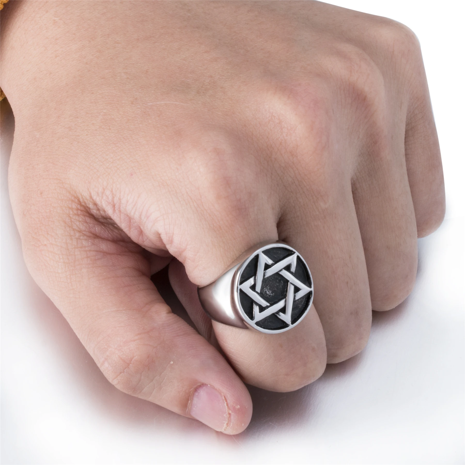Мужская Магическая гексаграмма Звезда Давида серебряные черные бриллианты