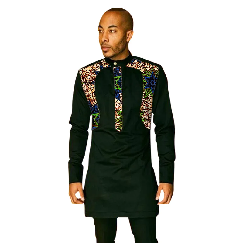 Patchwork men's africa clothing men dashiki shirts stand collar fashion long sleeve shirt custom made african clothes | Мужская