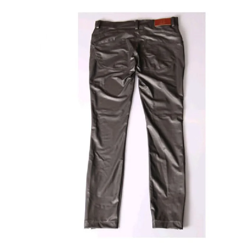 Сексуальные мужские кожаные обтягивающие ботинки брюки персиковые из