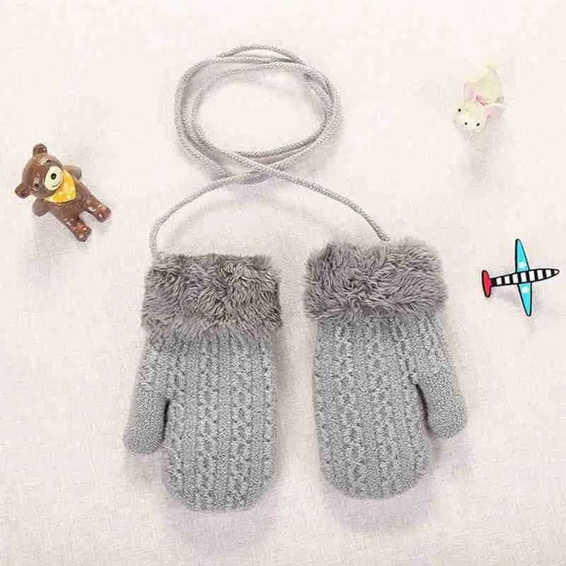 

Children's Double-layer Knitted And Velvet Halterneck Baby Baby Thick Warm Infant Gloves Gloves Full Finger Mittens Toddler Z8K9