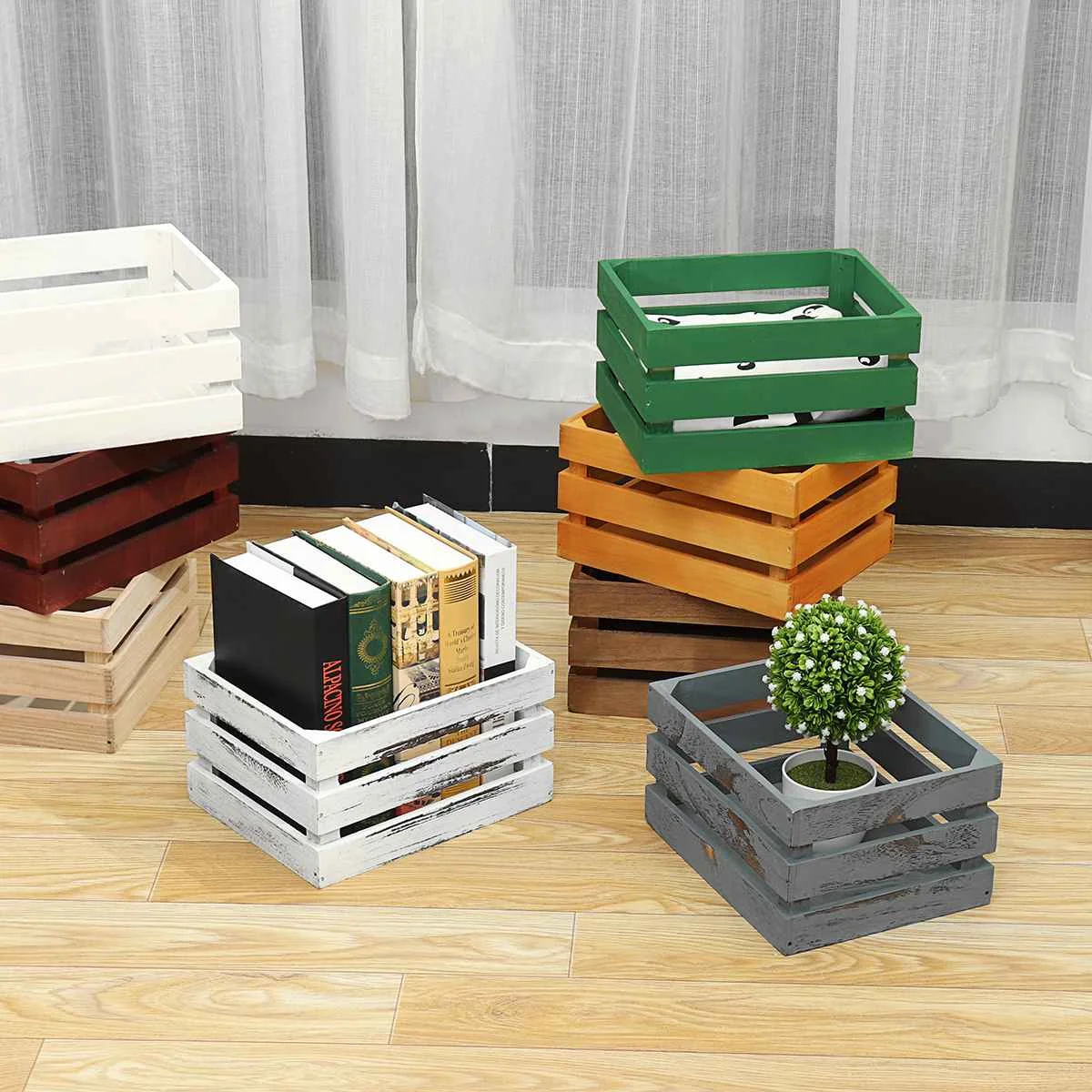 

8 Color Wood Storage Box Batten Thicken Fruit Decorated Box Sundries Container Cosmetics Organizer Storage Box for Home Planting
