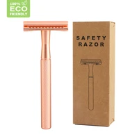 edieu rose gold safety razor for menwomen reusable double edge razor classic metal manual shaving razor with 20 shaving blades