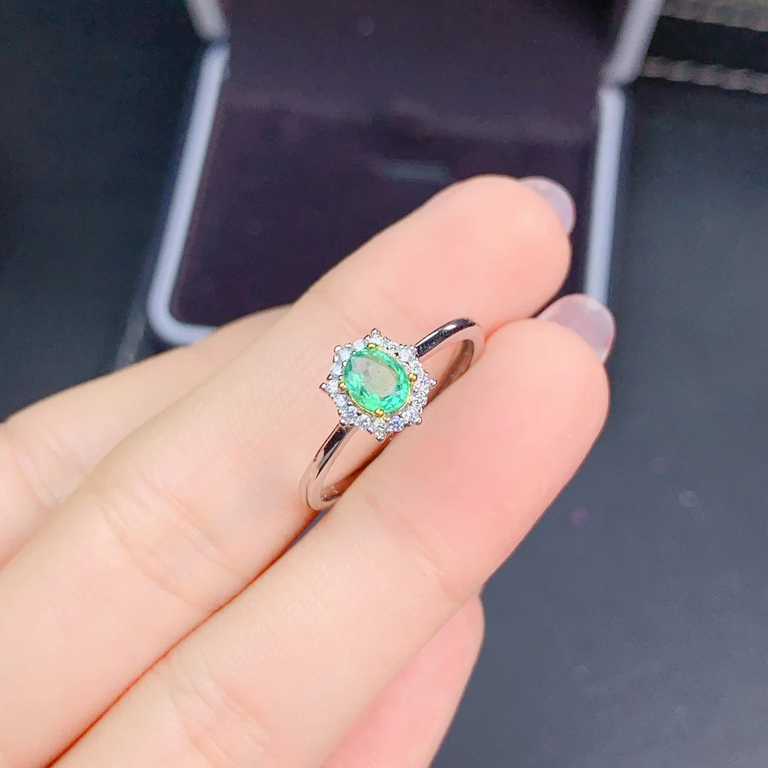 

shilovem 925 sterling silver real Natural Emerald Rings fine Jewelry women trendy wedding new wholesale 4*5mm jcj0405661agml