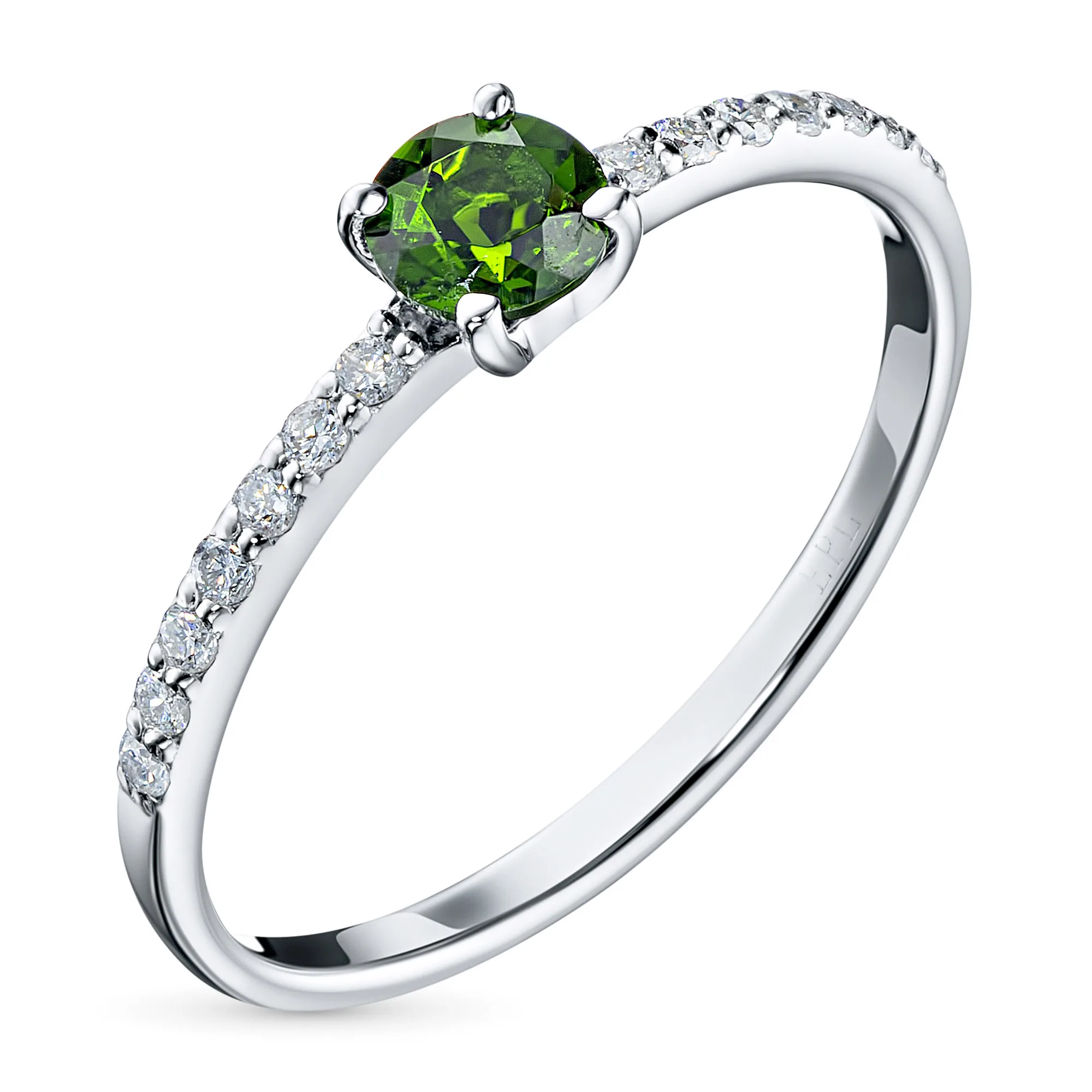 Кольцо из белого золота с хромдиопсидом и бриллиантом э0936кц04153600|Кольца| |