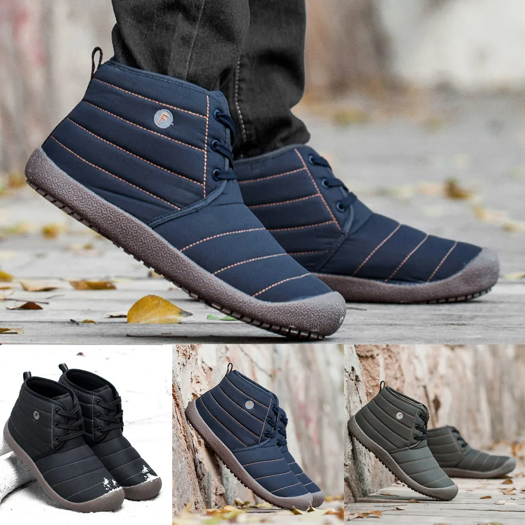 

New fashion men's winter solid color snow boots plush pad warm waterproof outdoor plus velvet sports cotton boots