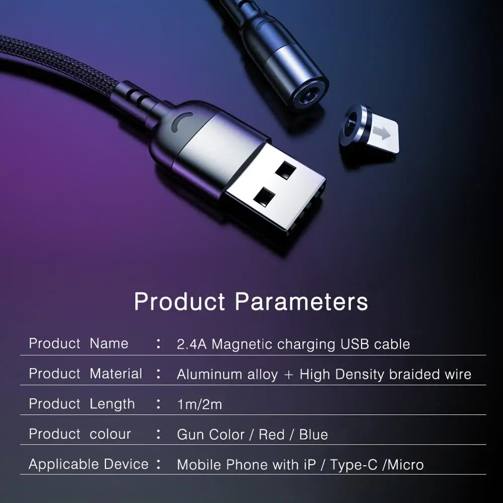 

Micro USB Magnetic Cable 2.4A Fast Charging USB Data Cables for Samsung S7 Xiaomi Tablet Android Mobile Phone Magnet Charge cord