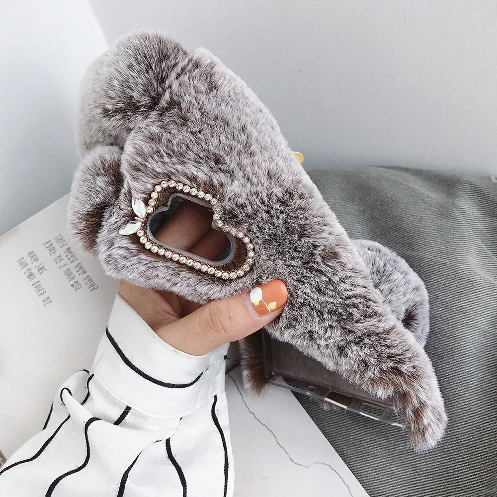 JONSNOW для samsung Note 10 Pro 3D кролик шерсть теплый зимний мех блестящие стразы плюшевый