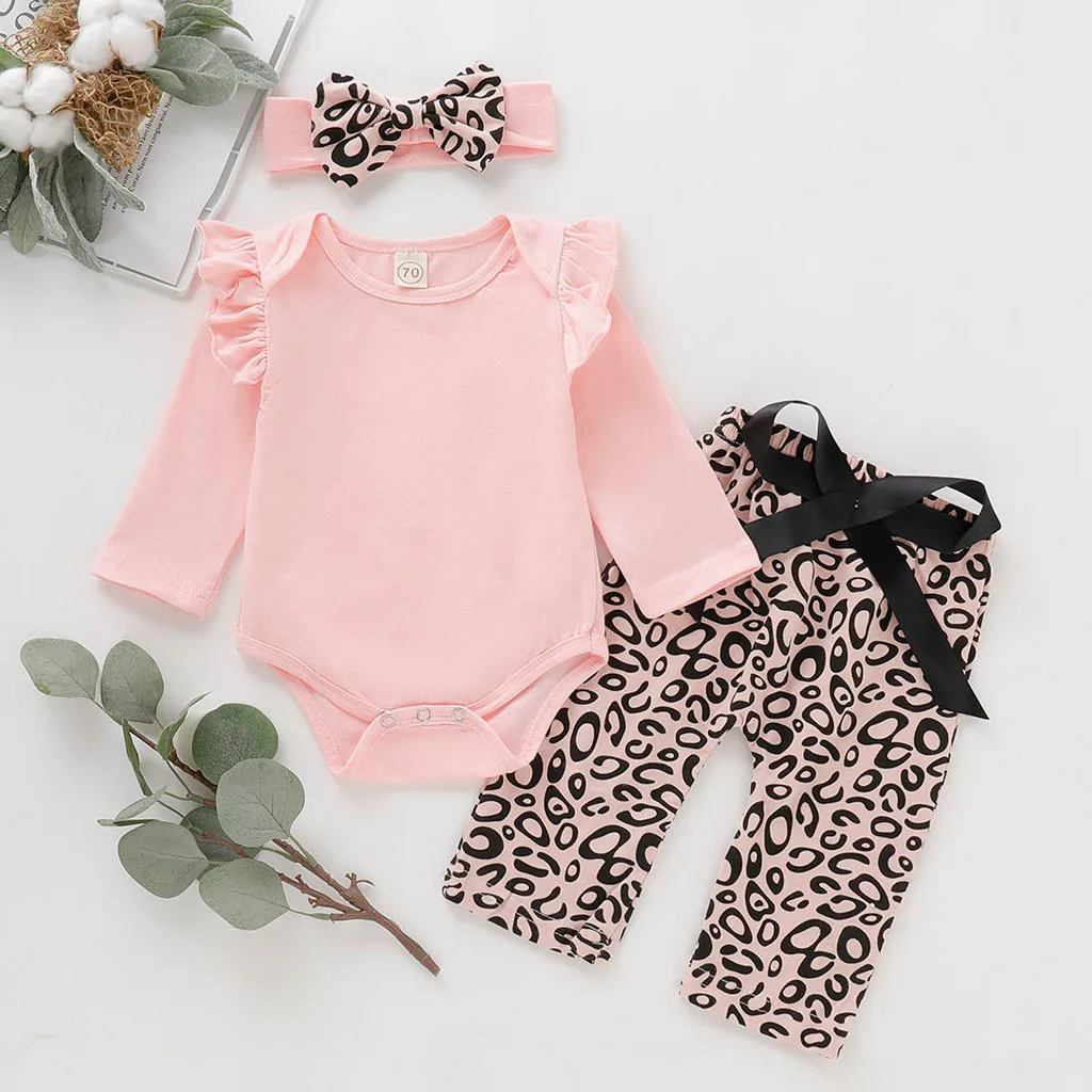 Однотонная одежда с длинными рукавами для новорожденных леопардовая