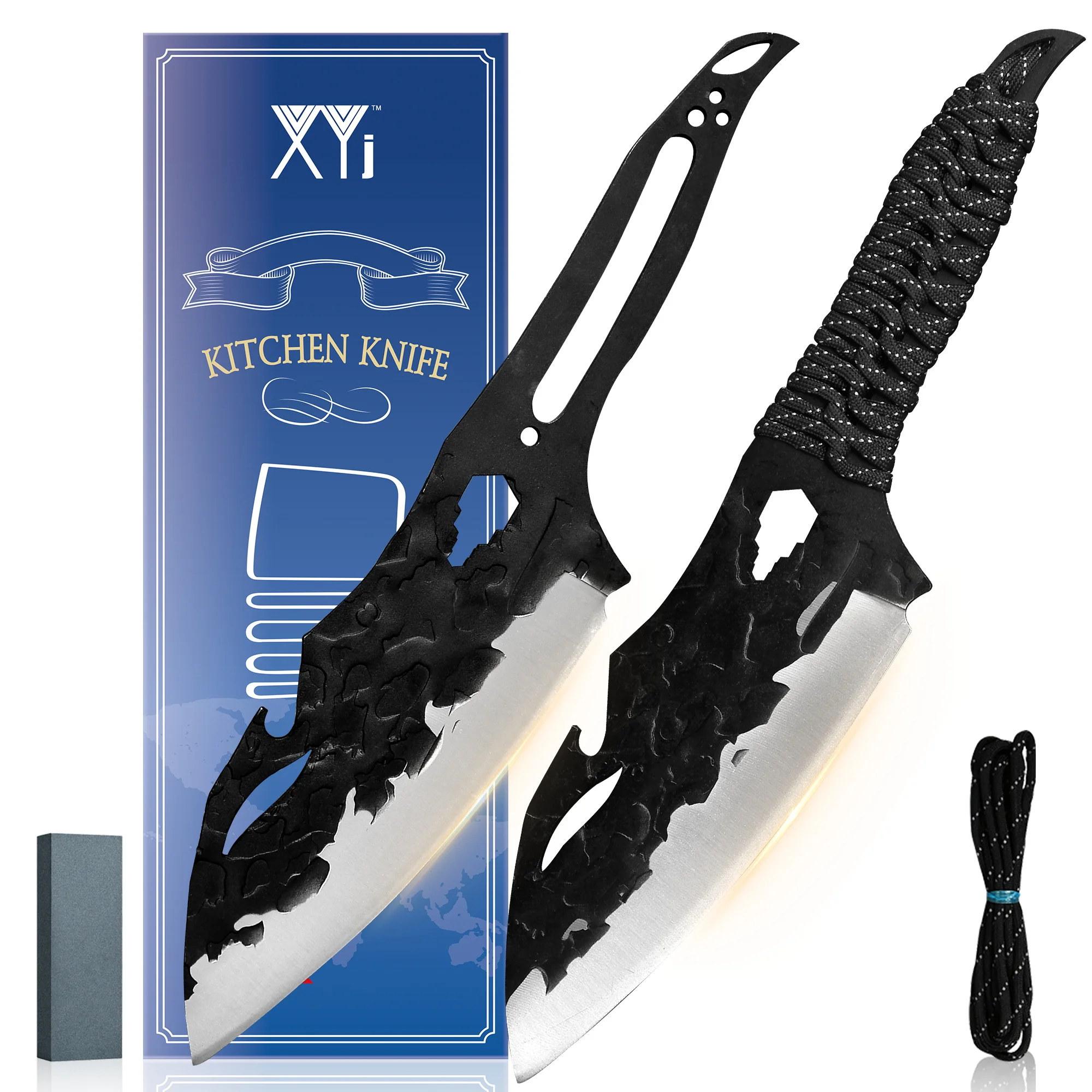 

XYJ Cool Outdoor Knife Set Full Tang Stainless Steel Chef Santoku Cook Knives Non-stick Blade With Bottle Opener And Hex Wrench