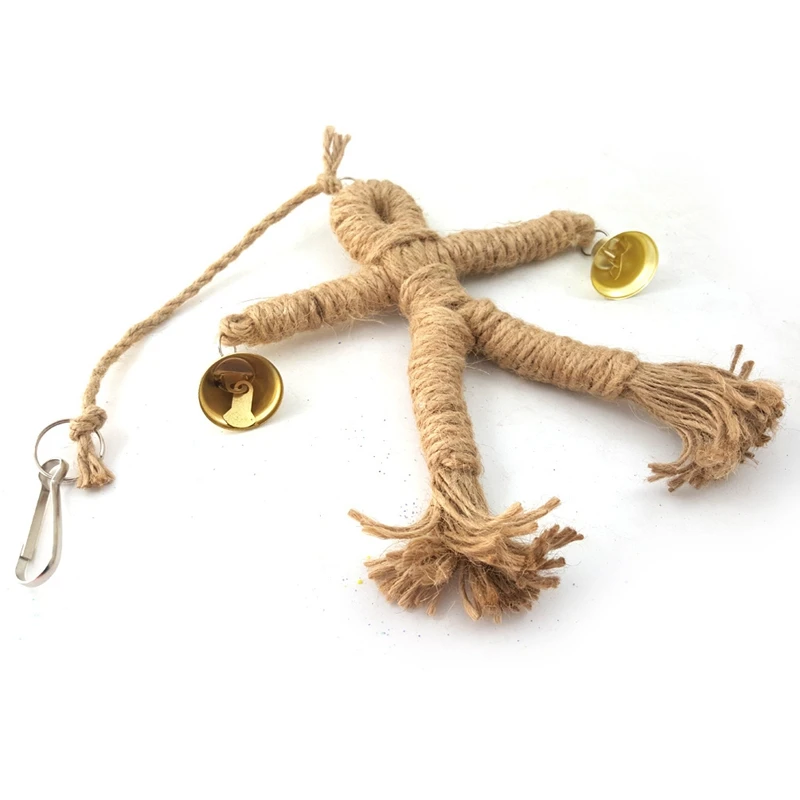 

1PCS Pet Bird Hanging Swing Toy Rope Bell Scarecrow Shaped Parrot Birds Catch Cage Toy Parakeet Cockatiel Chewing Toys