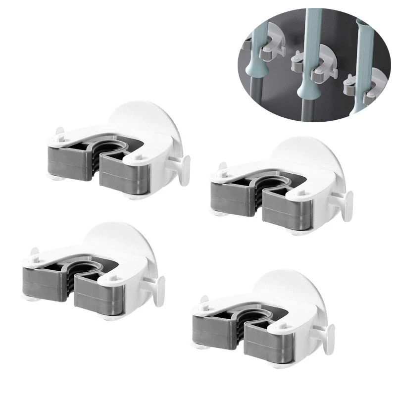 

4 Pcs Mop Broom Holder Sturdy Broom Mop Holder Wall Mounted Self Adhesive House Garden Tools Non-Slide Heavy Broom Mop Gripper