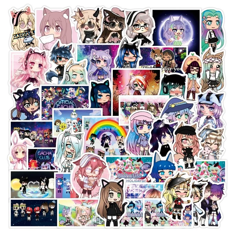 Gacha Life-pegatinas de dibujos animados para ni&ntilde;os, pegatinas de maleta para cuadernos Decoraci&oacute;n Para refrigerador, juguetes impermeables, 10/50 Uds.-0