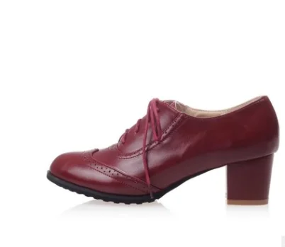 Ladies high heel Boots Lace-up cut out breathable Low Top Shoes Round toe Pumps Retro Mujer Zapatos Brown Green Black Grey 43 41 - Цвет: red 4cm heel