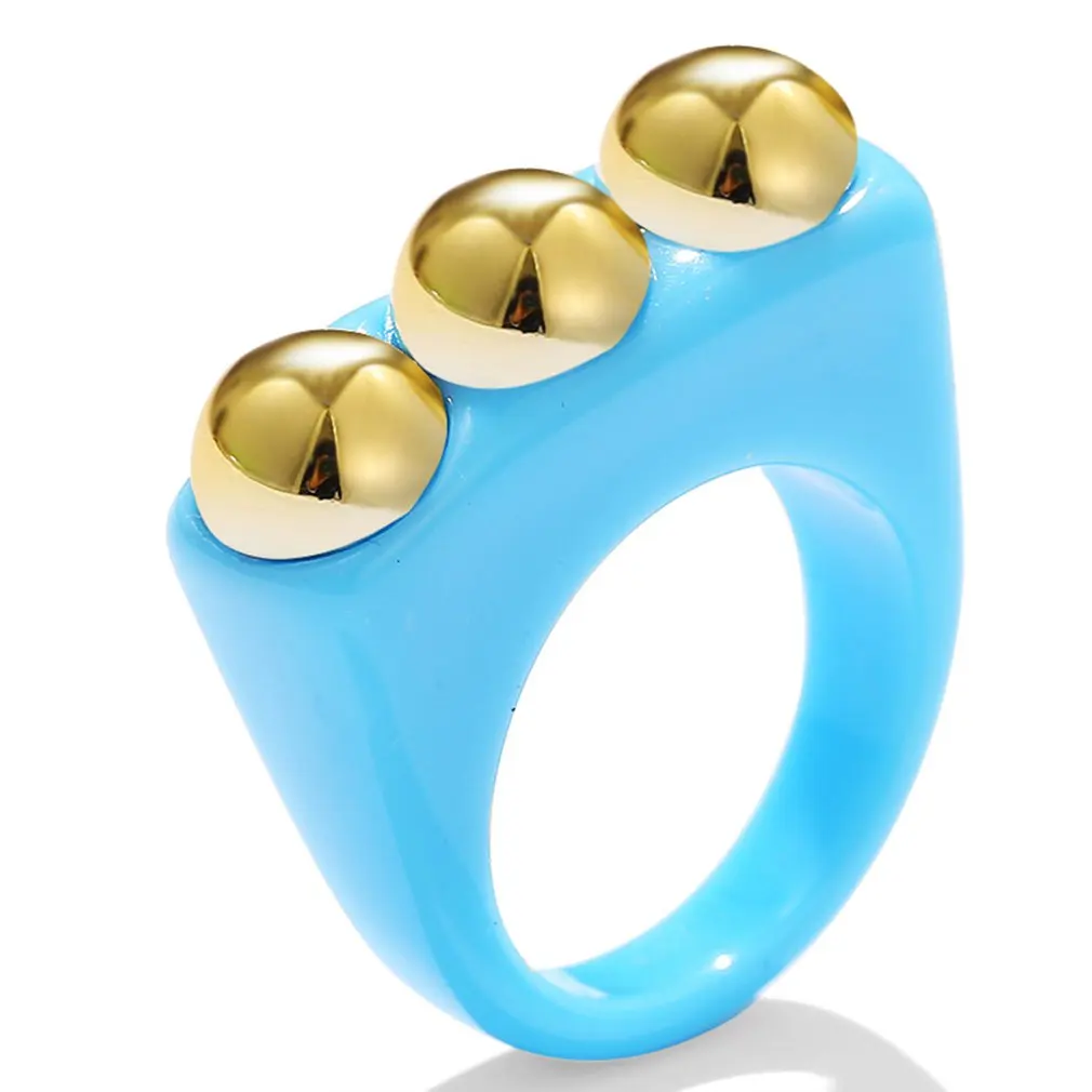

European And American New Resin Square Geometric Ring Ins Summer Color Candy Personality Joint Rings