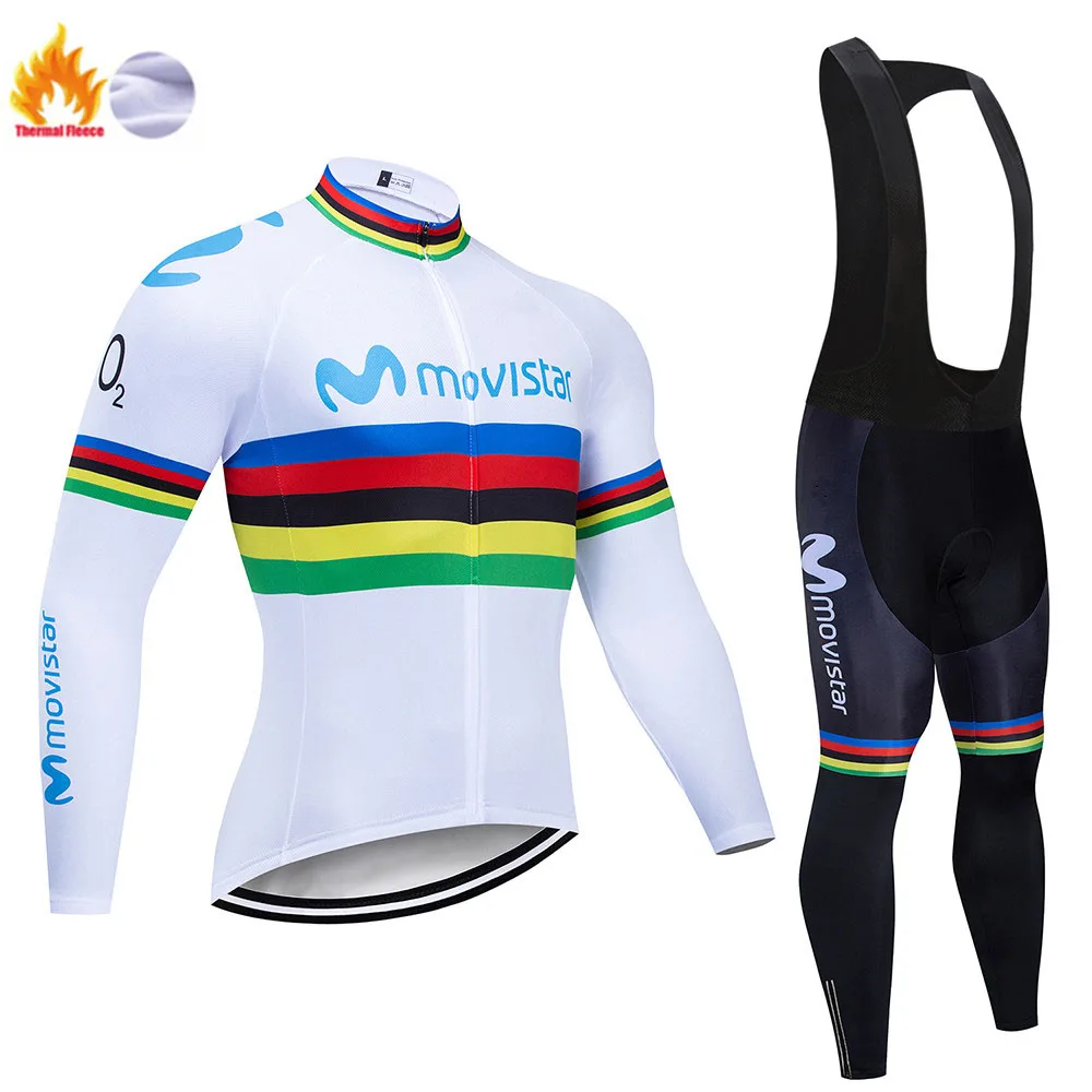 Cycling suit Movistar Pro Team зимний теплый флисовый длинный комплект одежды для мужчин, Велоспорт Джерси, нагрудник, велосипед, Ropa Ciclismo, велосипедная одежда - Цвет: Cycling suit