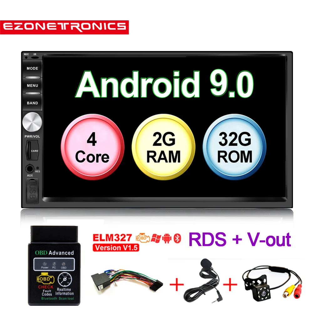 Авто OBD2 7 дюймов Android9 четырехъядерный 2 г+ 32 г Универсальный 2Din без dvd автомобильный аудио стерео gps навигация Радио комплекты Автомобильный мультимедийный воспроизведение