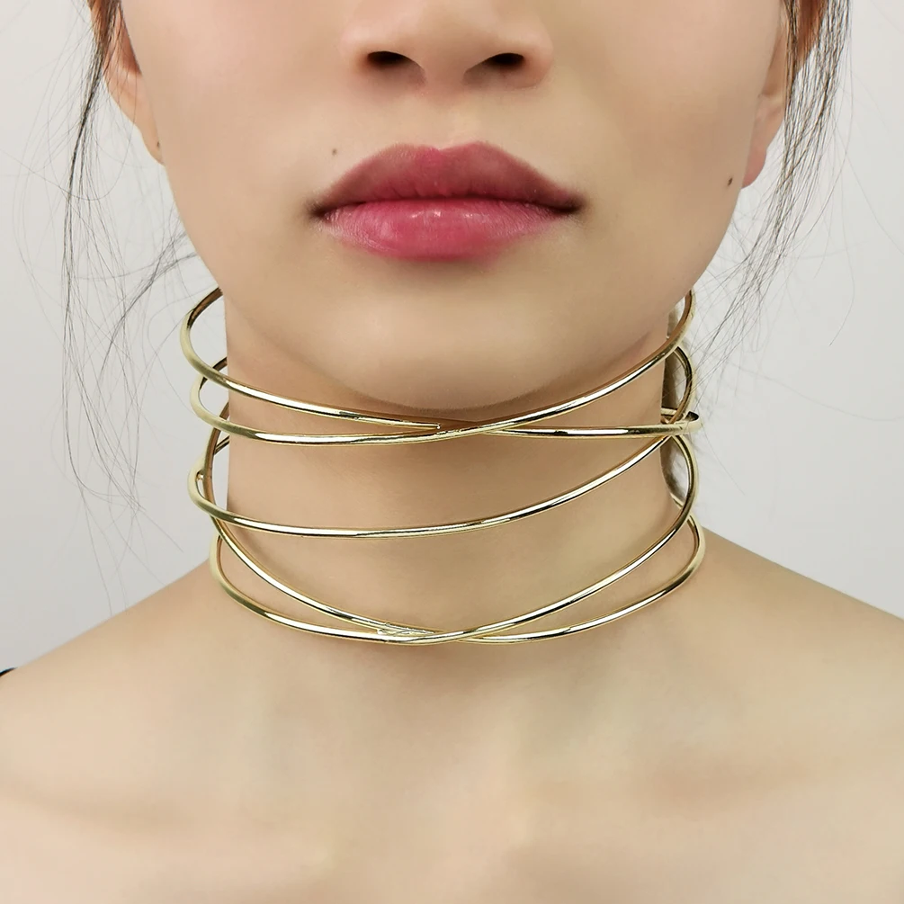 

UKMOC Punk Alloy Torques Bib Choker Necklaces For Women 2022 Metal Collar Statement Necklace Maxi Jewelry Fashion Bijoux