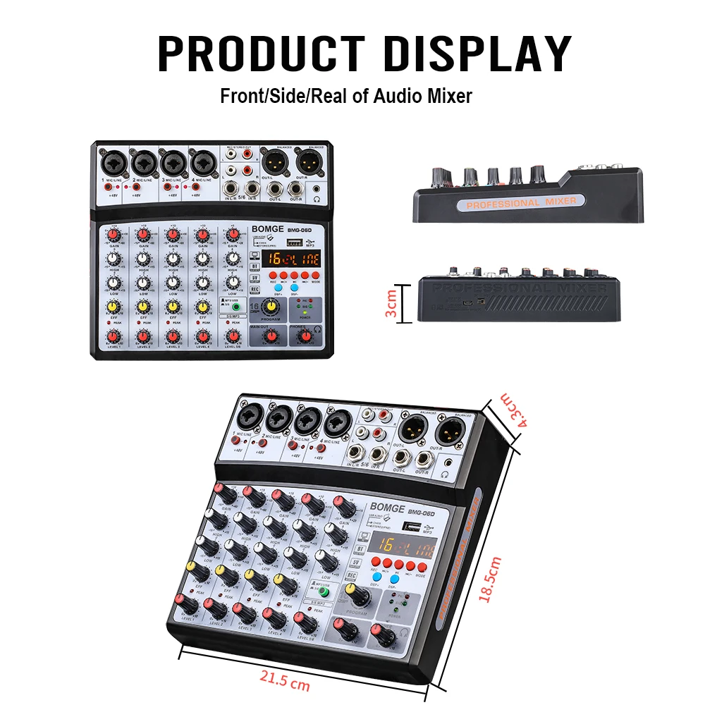 2021 New Wireless 6 Channel Audio Mixer Portable Mixing Console USB Interface Sound Card With 16 DSP Echo 48V Phantom Power | Спорт и