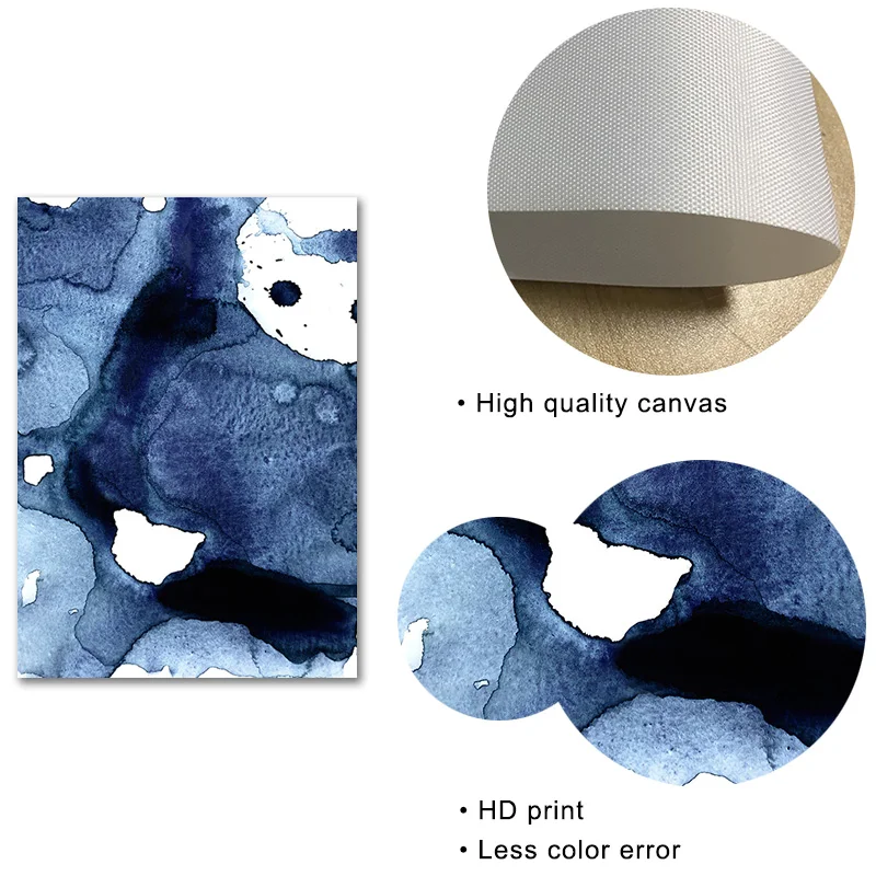 Темно-Синяя абстрактная картина на холсте с акварелью постер настенные картины
