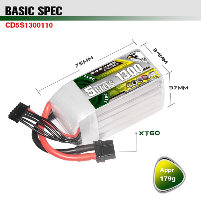 CODDAR 5S 18.5V 1300mAh 110C Lipo XT60