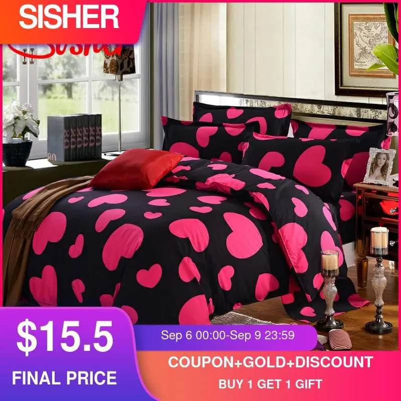 Простые комплекты пододеяльников с сердцем Комплект постельного белья