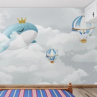 custom 3d mural photo wallpaper for children cartoon cute whale and white clouds wall paper sticker for kids bedroom home decor