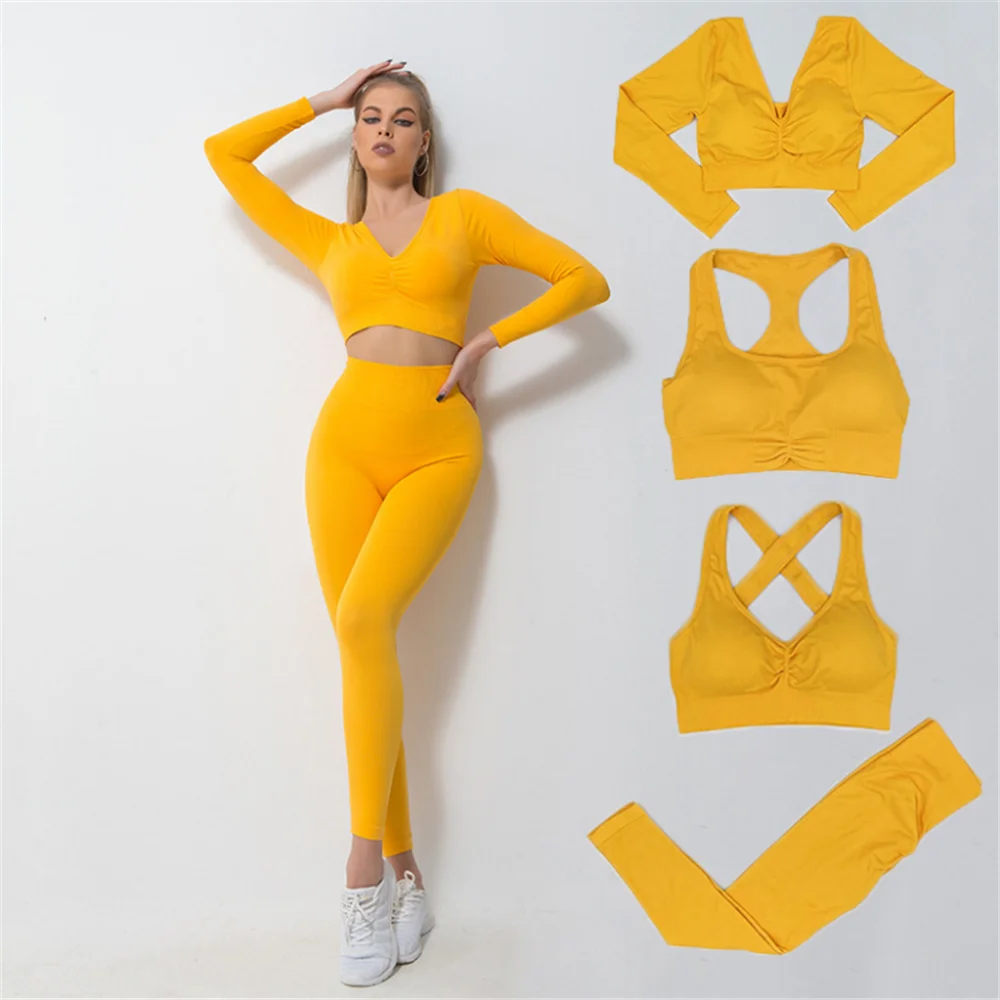 

2/3/4 PCS Women Yoga Set Workout Sportswear Fitness Bra Sports Pants Gym Clothing Seamless Leggings Sports Tracksuit Yoga Suits
