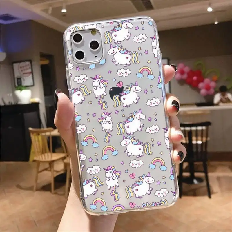 

rainbow pink unicorn cute cartoon Phone Case Transparent for iPhone 6 7 8 11 12 s mini pro X XS XR MAX Plus