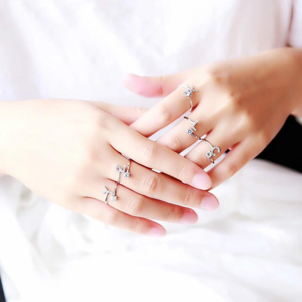 Новые Кольца с буквами начального алфавита от A до Z серебряного цвета