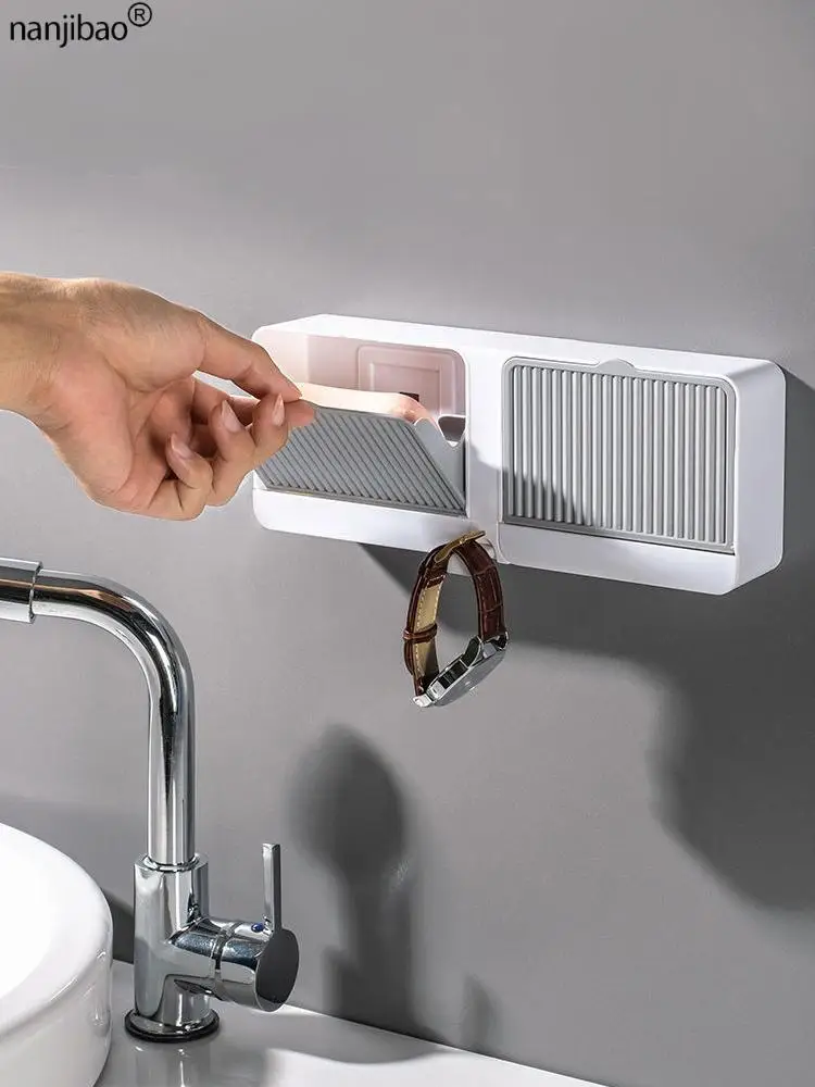 

Bathroom Creative Double-Lattice Flip-Top Soap Box with Drainage Layer Household Non-Porous Watch Holder Bathroom Accessories